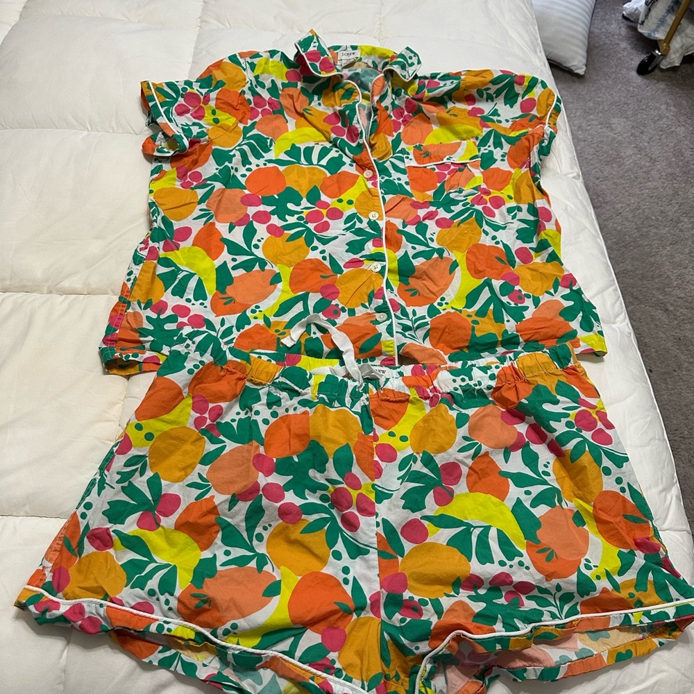 J. Crew Fruit Print Short Pajama Set - Yellow, Orange, Green, Pink